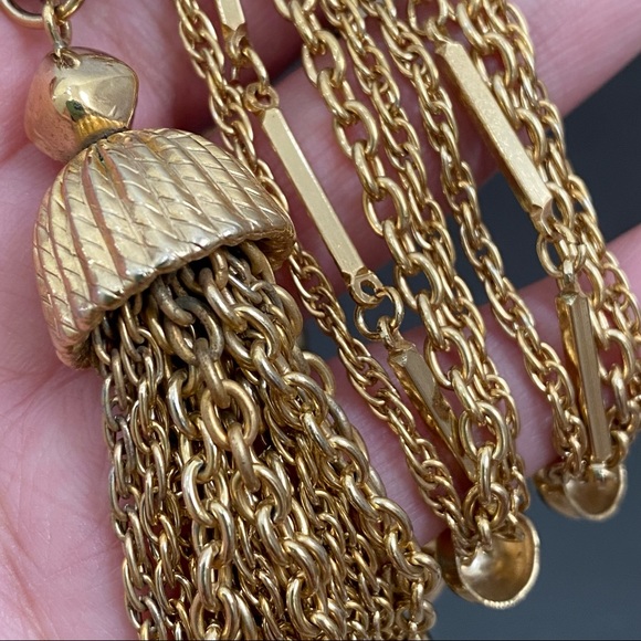 Vintage Unsigned Multi-Strand Chain Tassel Long Necklace - Picture 10 of 10